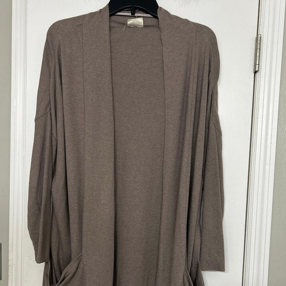 Pact Airplane Cardigan Organic Cotton Open Front Drapey Pocket Sweater M/L Brown - Picture 4 of 14